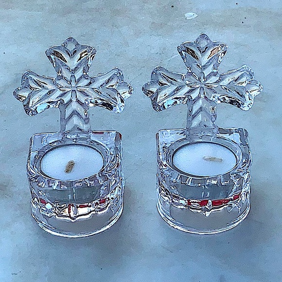 MIKASA CELEBRATIONS TEA LIGHT HOLDERS SET OF 2 REJOICE COLLECTION CRYSTAL 4 INCH - Picture 2 of 8